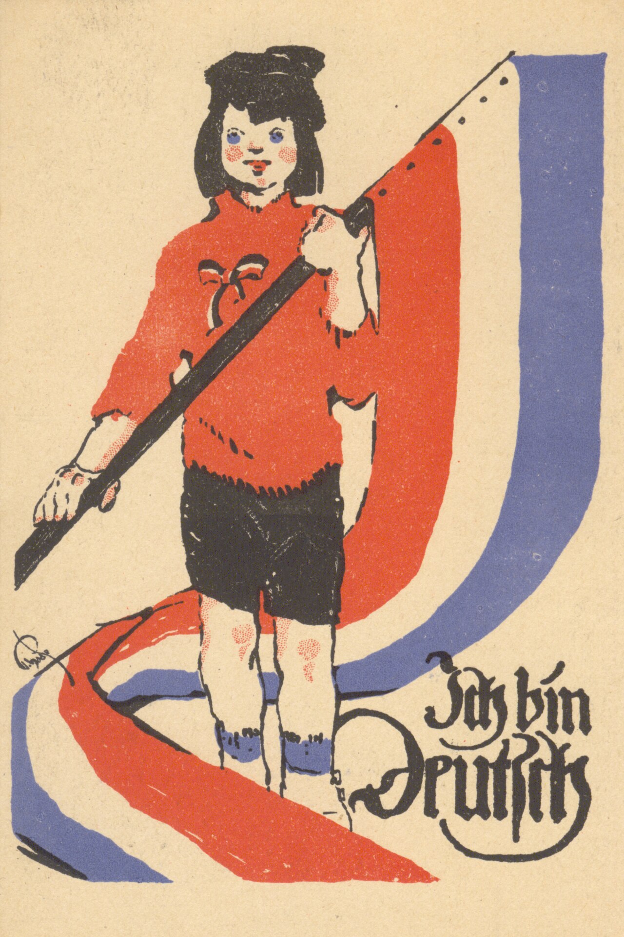 A 1920 German plebiscite postcard showing a child holding the Schleswig-Holstein flag and the words Ich bin Deutsch